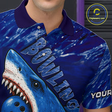 Load image into Gallery viewer, Custom Blue Shark Bowling Polo, Quarter Zip Shirts For Men, Shark Bowling League Shirts NQS10420