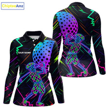 Load image into Gallery viewer, Colorful Neon skull golfer Women golf polo shirt custom golf attire for ladies, cool golf gifts NQS10098