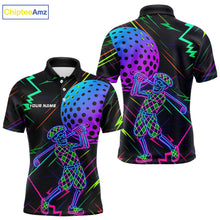 Load image into Gallery viewer, Colorful Neon skull golfer Men golf polo shirt custom golf attire for men, cool golf gifts NQS10098