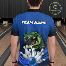 Load image into Gallery viewer, Funny Blue Alligator Bowling Polo, Quarter Zip shirts for Men Custom Team bowling league jersey NQS10630