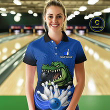 Load image into Gallery viewer, Funny Blue Alligator Bowling Polo, Quarter Zip shirts for Women Custom Team bowling league jersey NQS10630