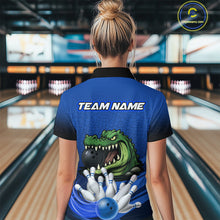 Load image into Gallery viewer, Funny Blue Alligator Bowling Polo, Quarter Zip shirts for Women Custom Team bowling league jersey NQS10630