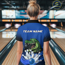 Load image into Gallery viewer, Funny Blue Alligator Bowling Polo, Quarter Zip shirts for Women Custom Team bowling league jersey NQS10630