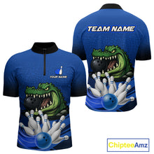 Load image into Gallery viewer, Funny Blue Alligator Bowling Polo, Quarter Zip shirts for Men Custom Team bowling league jersey NQS10630