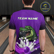 Load image into Gallery viewer, Funny Purple Alligator Bowling Polo, Quarter Zip shirts for Men Custom Team bowling league jersey NQS10631