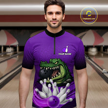 Load image into Gallery viewer, Funny Purple Alligator Bowling Polo, Quarter Zip shirts for Men Custom Team bowling league jersey NQS10631