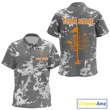Load image into Gallery viewer, Gray Camo Orange Disc Golf basket Kid Disc golf polo shirt Custom team disc golf jerseys NQS9975