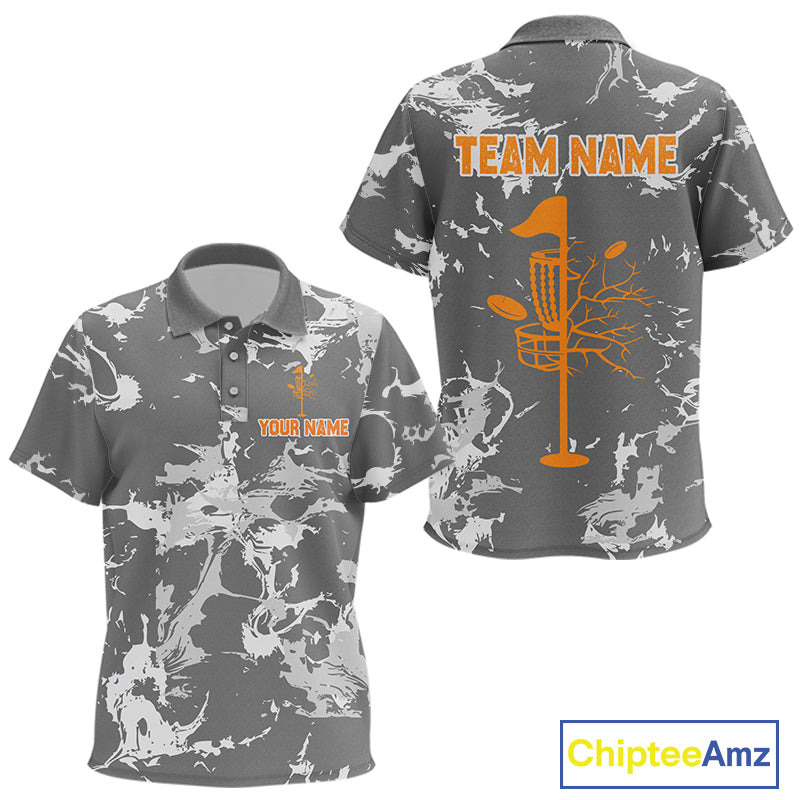Gray Camo Orange Disc Golf basket Kid Disc golf polo shirt Custom team disc golf jerseys NQS9975
