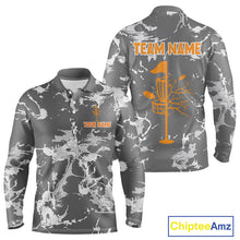 Load image into Gallery viewer, Gray Camo Orange Disc Golf basket Mens Disc golf polo shirts Custom team disc golf jerseys NQS9975
