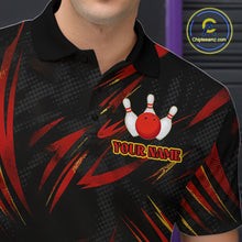 Load image into Gallery viewer, Black and Red Camo Mens Bowling Polo, Quarter Zip shirts custom Bowler Outfits bowling team jerseys NQS10155