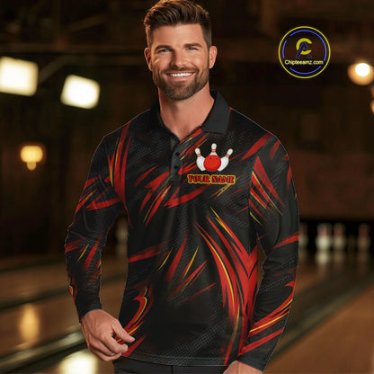 Black and Red Camo Mens Bowling Polo, Quarter Zip shirts custom Bowler Outfits bowling team jerseys NQS10155