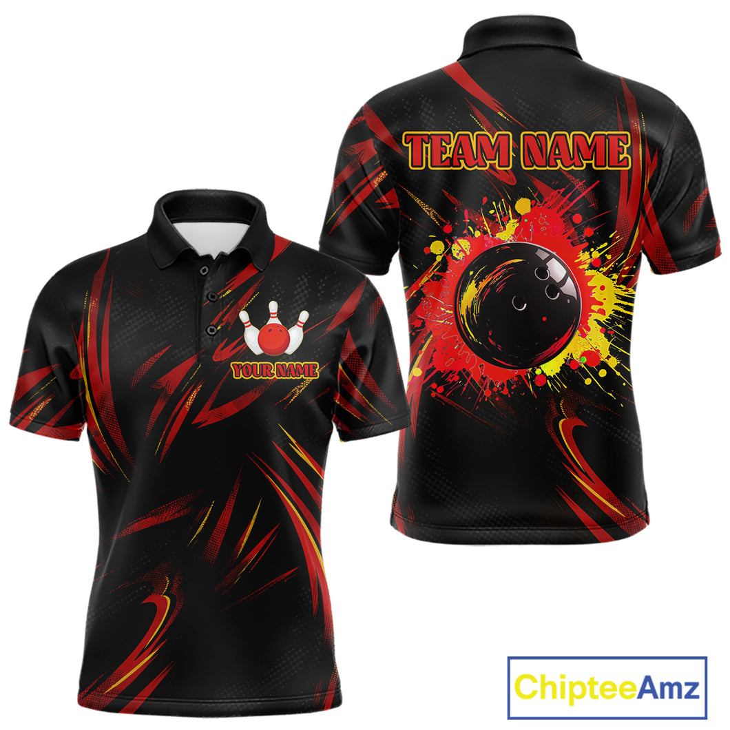 Black and Red Camo Mens Bowling Polo, Quarter Zip shirts custom Bowler Outfits bowling team jerseys NQS10155