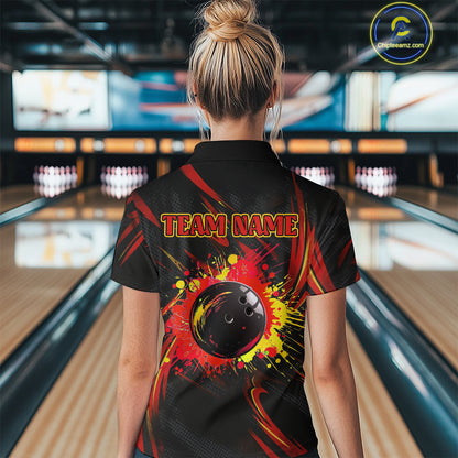 Black and Red Camo Womens Bowling Polo, Quarter Zip shirts custom Bowler Outfits bowling team jerseys NQS10155
