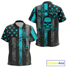 Load image into Gallery viewer, Custom Turquoise Grunge American Flag Patriotic Skull Golf Shirt For Kid, Retro Kid Golf top NQS10481