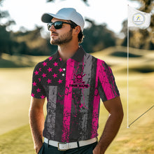 Load image into Gallery viewer, Custom Pink Grunge American Flag Patriotic Skull Golf Shirt For Men, Retro Mens Golf top NQS10482