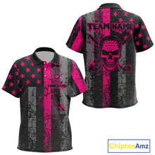 Load image into Gallery viewer, Custom Pink Grunge American Flag Patriotic Skull Golf Shirt For Kid, Retro Kid Golf top NQS10482