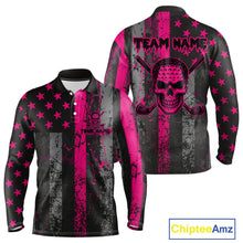 Load image into Gallery viewer, Custom Pink Grunge American Flag Patriotic Skull Golf Shirt For Men, Retro Mens Golf top NQS10482
