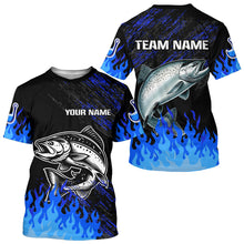 Load image into Gallery viewer, Blue fire Salmon fishing Custom performance long sleeve Salmon fishing tournament shirts for team NQS9742