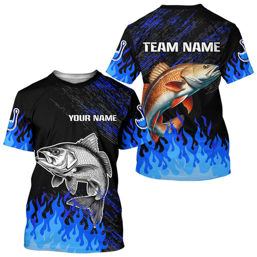 Blue fire Redfish fishing Custom performance long sleeve Red Drum fishing tournament shirts for team NQS9743