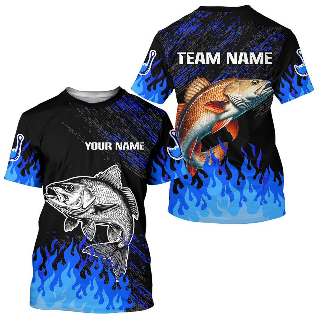 Blue fire Redfish fishing Custom performance long sleeve Red Drum fishing tournament shirts for team NQS9743