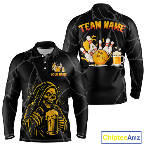 Bowling And Beer Custom Skull Bowling Shirts For Men, Halloween Bowling Outfits NQS10518