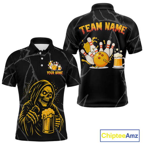 Bowling And Beer Custom Skull Bowling Shirts For Men, Halloween Bowling Outfits NQS10518