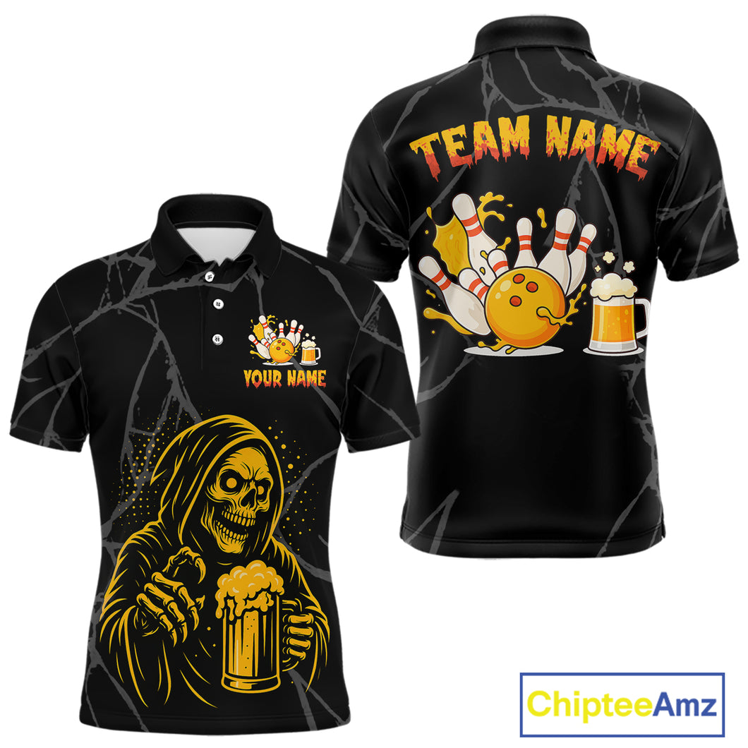 Bowling And Beer Custom Skull Bowling Shirts For Men, Halloween Bowling Outfits NQS10518