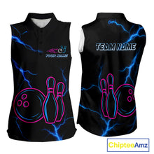 Load image into Gallery viewer, Blue lightning thunder pink neon Bowling sleeveless Polo shirt Custom Bowling Team Jerseys NQS10181
