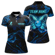 Load image into Gallery viewer, Blue Butterflies Bowling Polo, Quarter-Zip Shirts For Women Custom Team Bowling League Jersey NQS10578