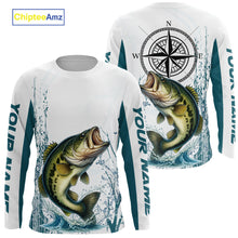 Load image into Gallery viewer, Largemouth Bass fishing compass Custom name sun protection Bass fishing tournament shirts NQS10582