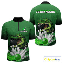 Load image into Gallery viewer, Funny Green Alligator Bowling Polo, Quarter Zip shirts for Men Custom Team bowling league jersey NQS10588