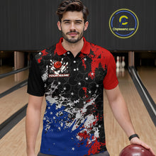Load image into Gallery viewer, Red, White and Blue Camo Bowling Polo, Quarter Zip shirts for Men Custom Patriotic Gift For Bowlers NQS10589