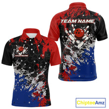 Load image into Gallery viewer, Red, White and Blue Camo Bowling Polo, Quarter Zip shirts for Men Custom Patriotic Gift For Bowlers NQS10589