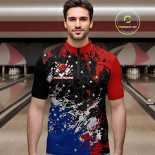 Load image into Gallery viewer, Red, White and Blue Camo Bowling Polo, Quarter Zip shirts for Men Custom Patriotic Gift For Bowlers NQS10589