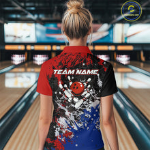 Load image into Gallery viewer, Red, White and Blue Camo Bowling Polo, Quarter Zip shirts for Women Custom Patriotic Gift For Bowlers NQS10589