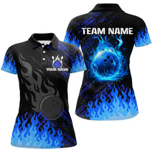 Load image into Gallery viewer, Personalized black and blue Flame bowling Polo, Quarter Zip shirts for Women, custom bowling jerseys NQS7735