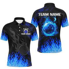 Load image into Gallery viewer, Personalized black and blue Flame bowling Polo, Quarter Zip shirts for Men, custom bowling jerseys NQS7735