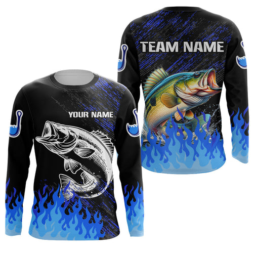 Blue fire Largemouth Bass fishing Custom performance long sleeve fishing tournament shirts for team NQS7736