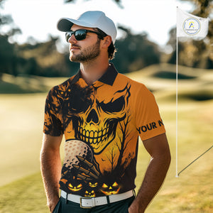 Custom Skull Golf Polo Shirts For Men Halloween Golf Outfits, personalized golf gifts NQS10619
