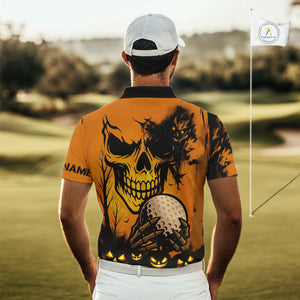 Custom Skull Golf Polo Shirts For Men Halloween Golf Outfits, personalized golf gifts NQS10619