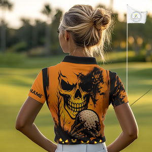 Custom Skull Golf Polo Shirts For Women Halloween Golf Outfits, personalized golf gifts NQS10619