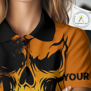 Custom Skull Golf Polo Shirts For Women Halloween Golf Outfits, personalized golf gifts NQS10619