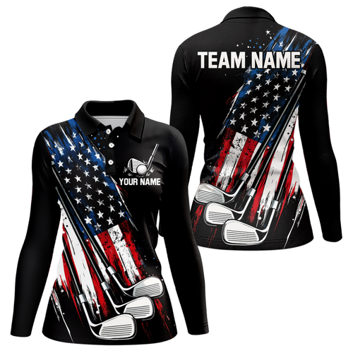 Black American Flag Golf Clubs Women Golf polo shirts custom team name patriotic ladies golf outfit NQS9871
