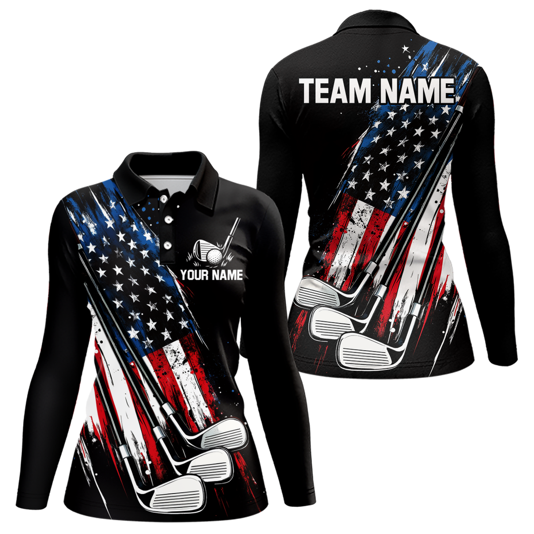 Black American Flag Golf Clubs Women Golf polo shirts custom team name patriotic ladies golf outfit NQS9871