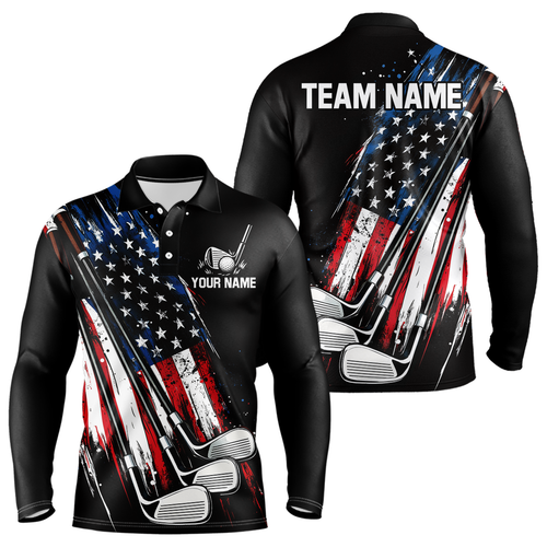 Black American Flag Golf Clubs Mens Golf polo shirts custom team name patriotic golf outfit for men NQS9871
