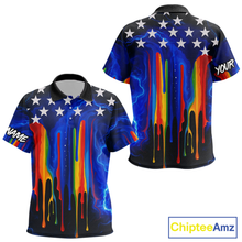 Load image into Gallery viewer, Blue lightning thunder rainbow American Flag Kid golf polo shirt Custom patriotic kid golf outfit NQS10154