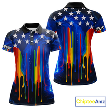 Load image into Gallery viewer, Blue lightning thunder rainbow American Flag Women golf polos Custom patriotic ladies golf outfit NQS10154
