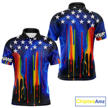 Load image into Gallery viewer, Blue lightning thunder rainbow American Flag Men golf polo shirts Custom patriotic mens golf outfit NQS10154