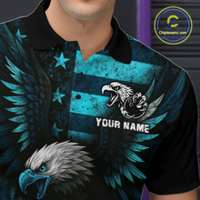 Load image into Gallery viewer, Custom Turquoise Vintage Us Flag Patriotic Eagle Bowling Shirt For Men, Retro Bowling Team Jerseys NQS10477