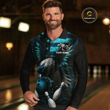 Load image into Gallery viewer, Custom Turquoise Vintage Us Flag Patriotic Eagle Bowling Shirt For Men, Retro Bowling Team Jerseys NQS10477